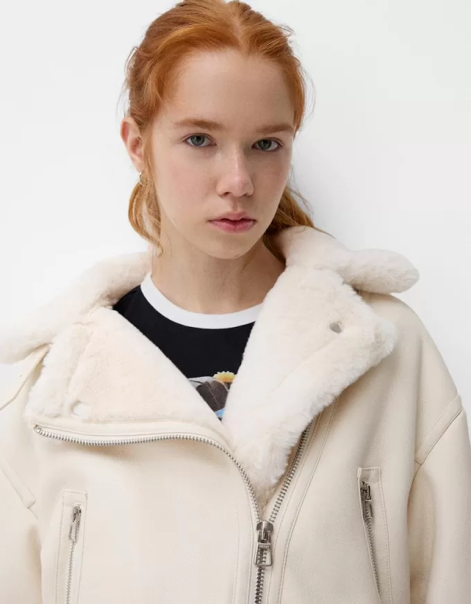 Giubbotto biker in montone sintetico