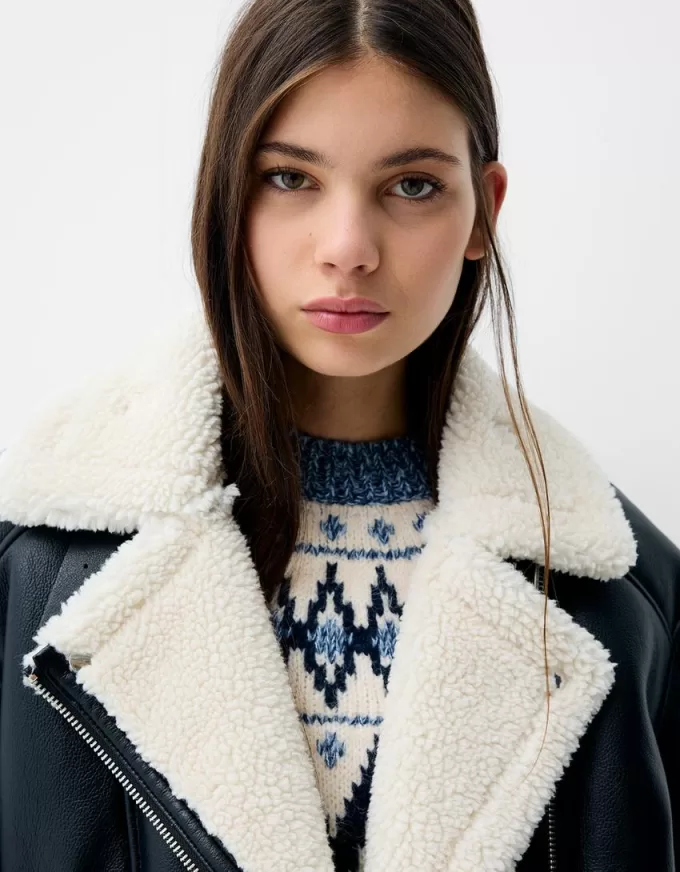 Giubbotto biker in montone sintetico