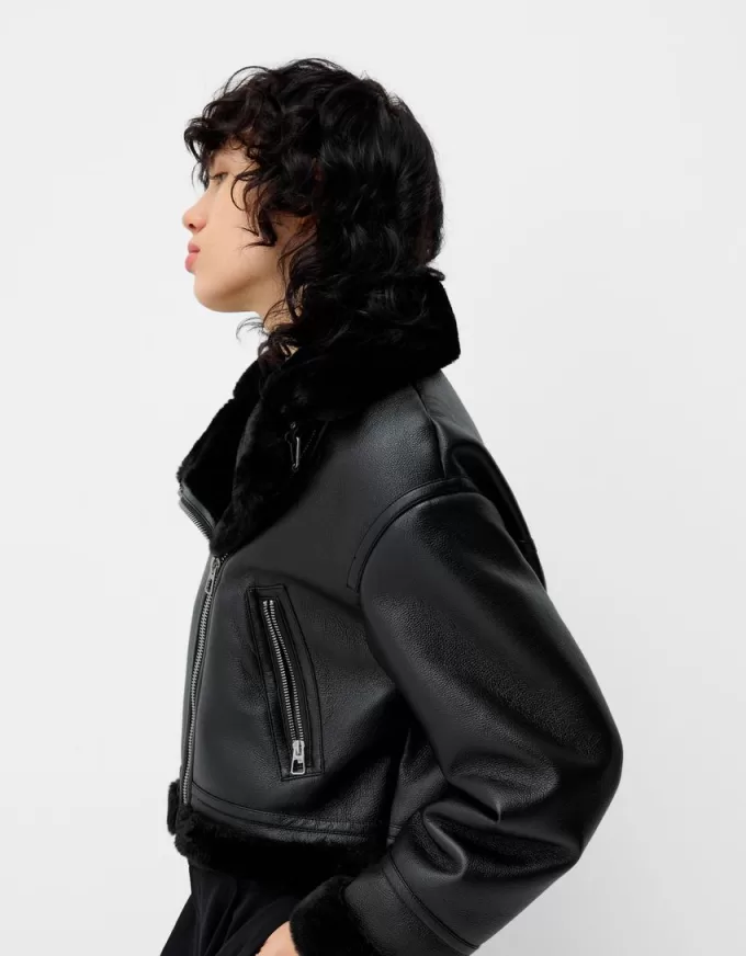 Giubbotto biker in montone sintetico