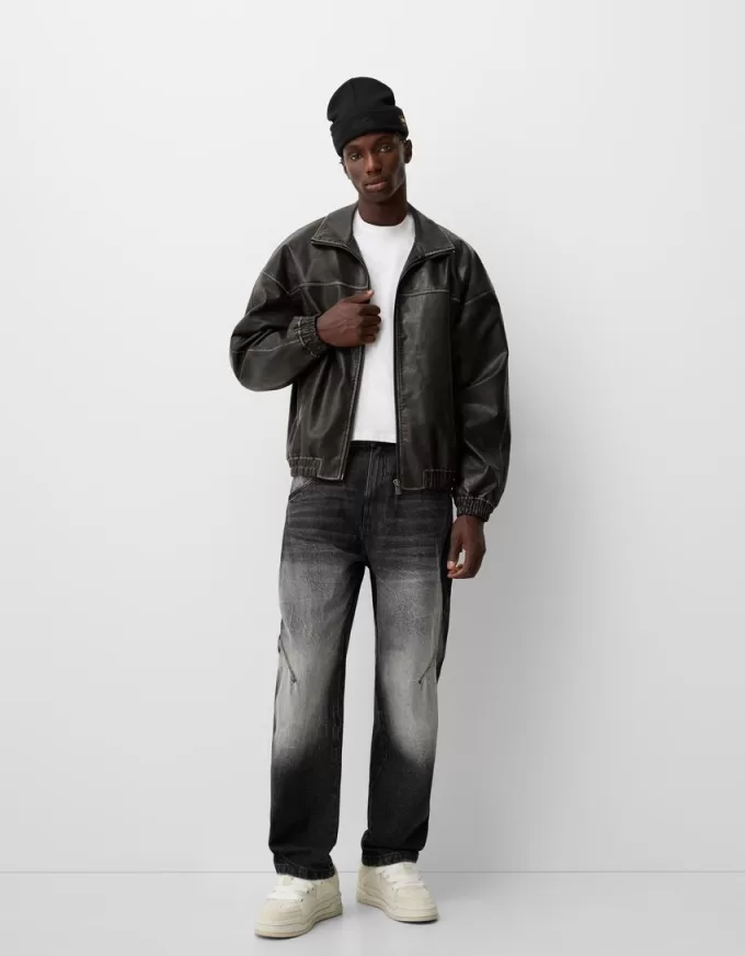 Giubbotto effetto pelle delavè