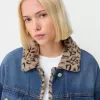 Giubbotto in denim con collo in ecopelliccia stampa animalier