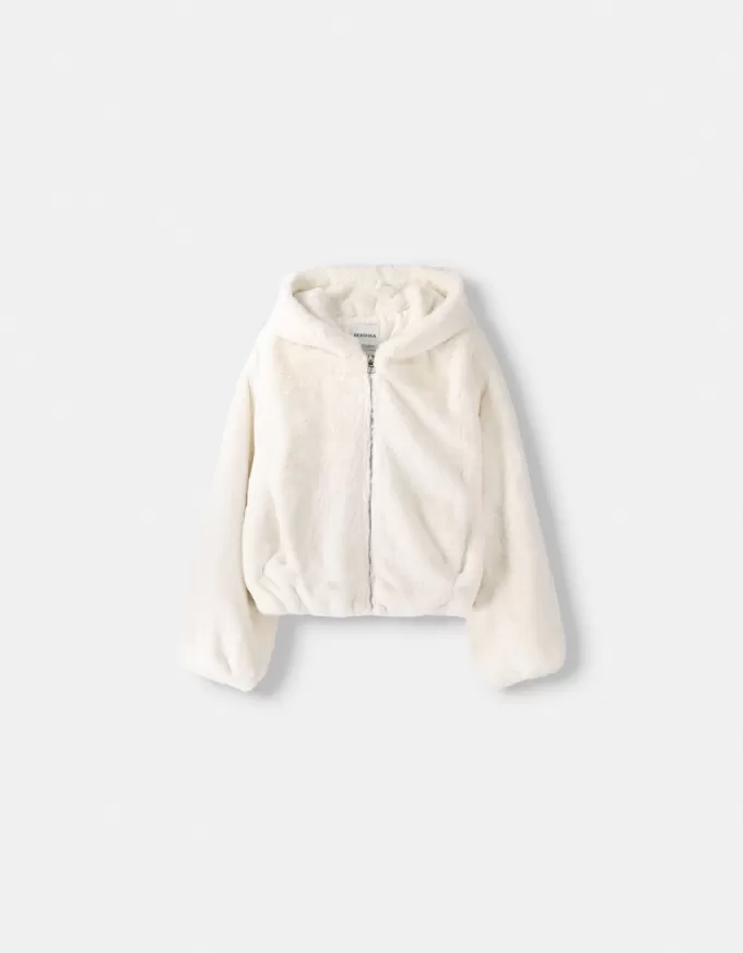 Giubbotto trapuntato con cappuccio in pelliccia sintetica