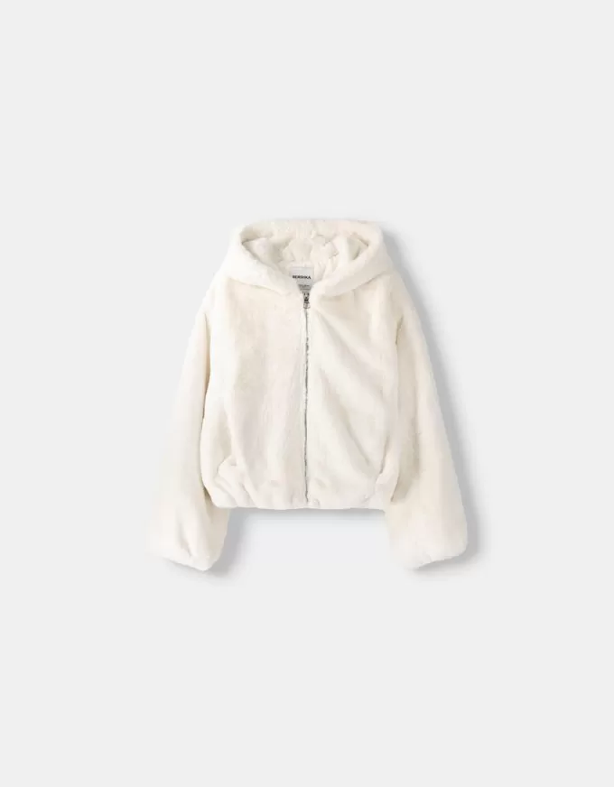 Giubbotto trapuntato con cappuccio in pelliccia sintetica