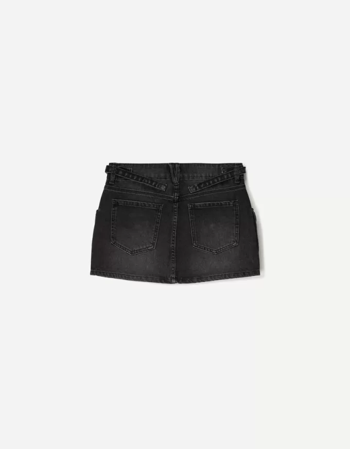 Gonna cargo in denim con spalline