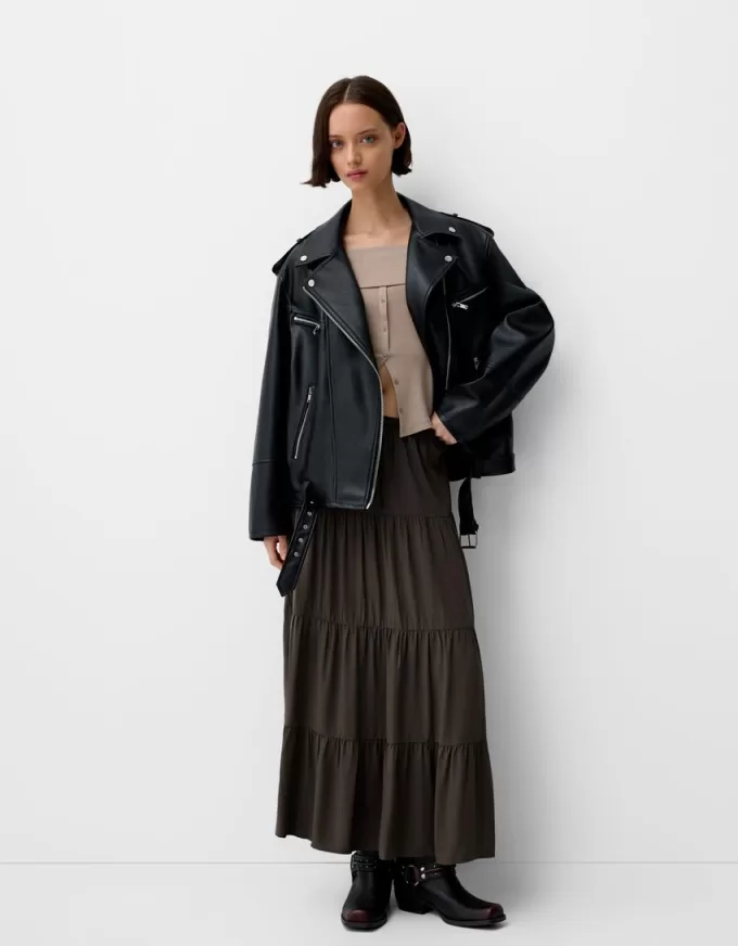 Gonna midi con elastico in vita