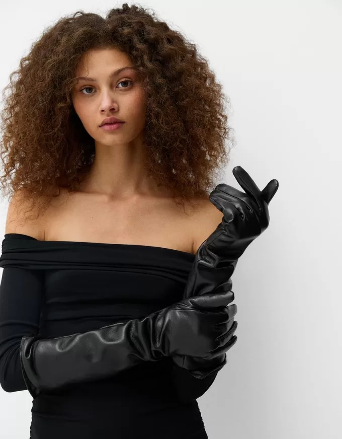 Guanti lunghi effetto pelle