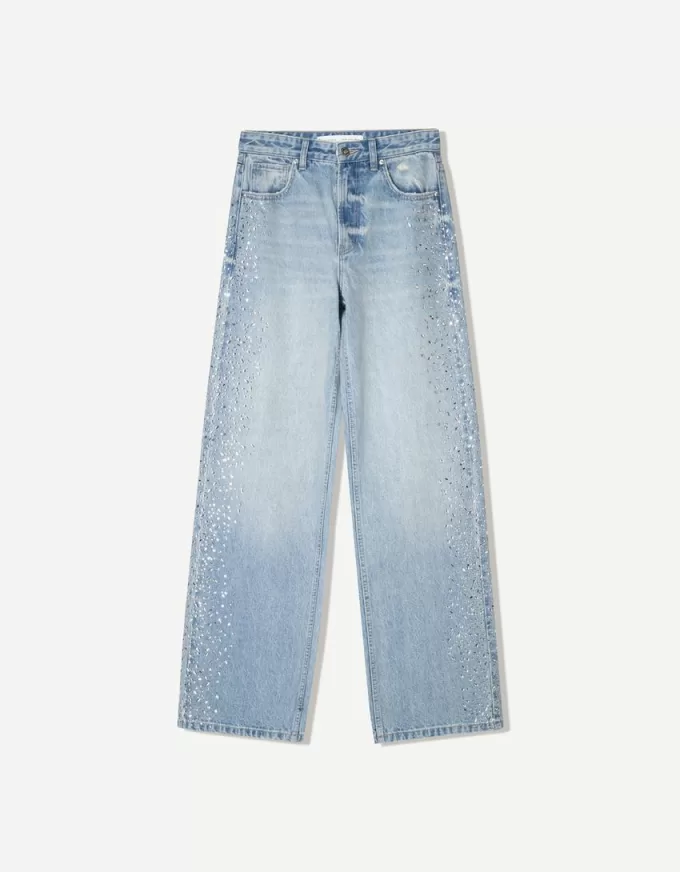 Jeans a gamba larga anni ’90 con strass