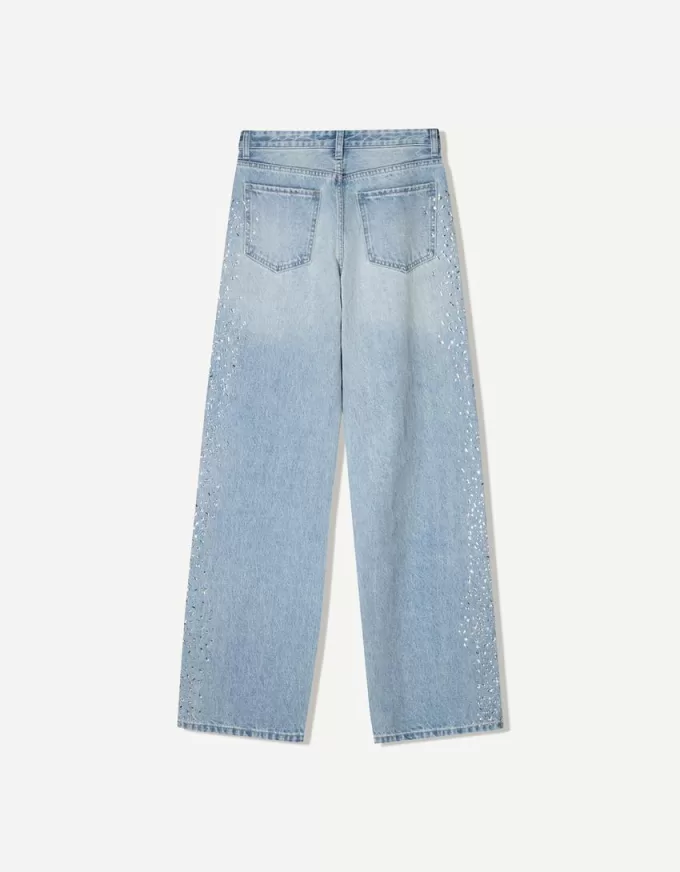 Jeans a gamba larga anni ’90 con strass
