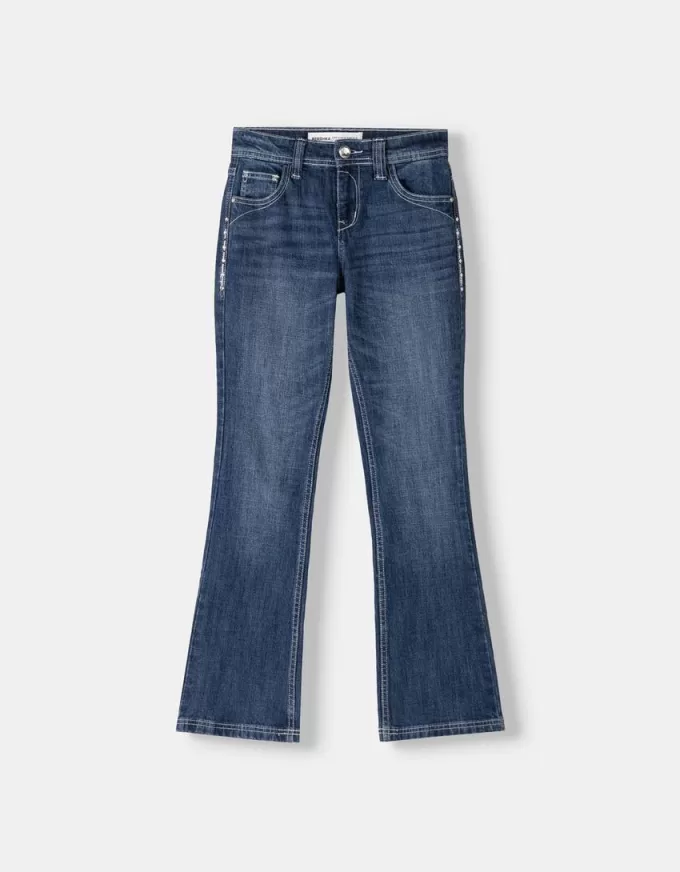 Jeans bootcut a vita bassa con ricami