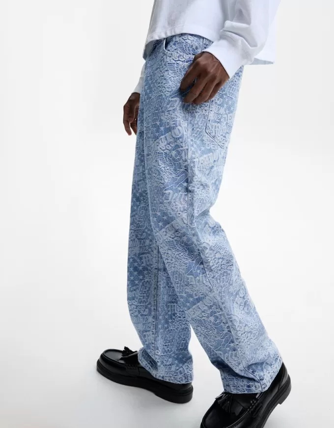 Jeans larghi in jacquard