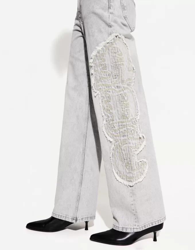 Jeans larghi ricamati