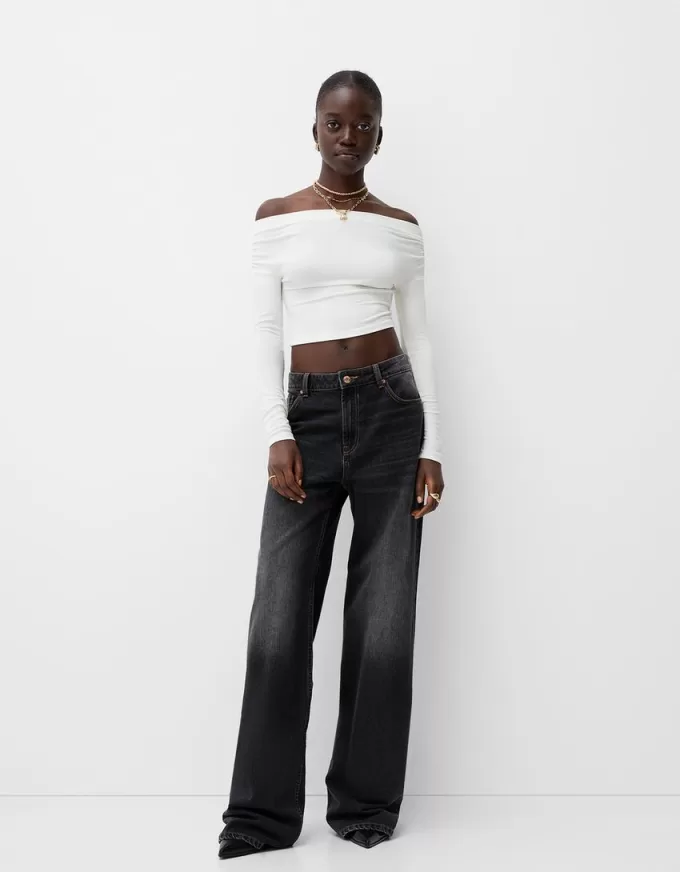 Maglia Bardot arricciata