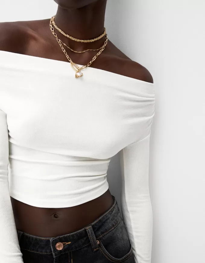 Maglia Bardot arricciata