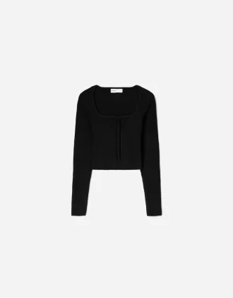 Maglia con scollo quadrato e fiocco