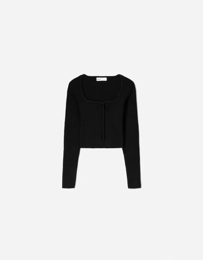 Maglia con scollo quadrato e fiocco