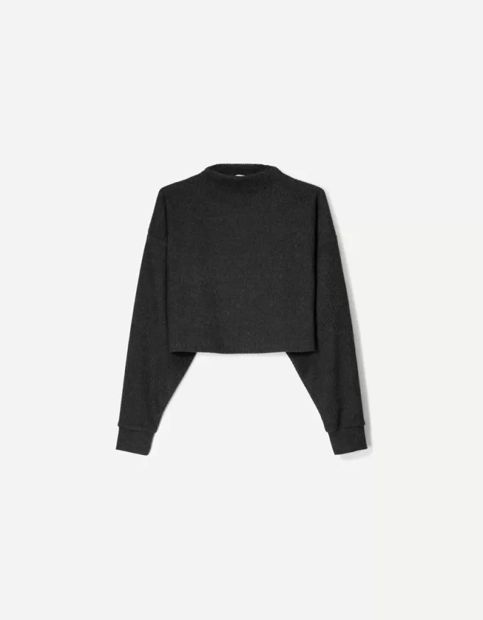 Maglione a collo alto a costine soft touch