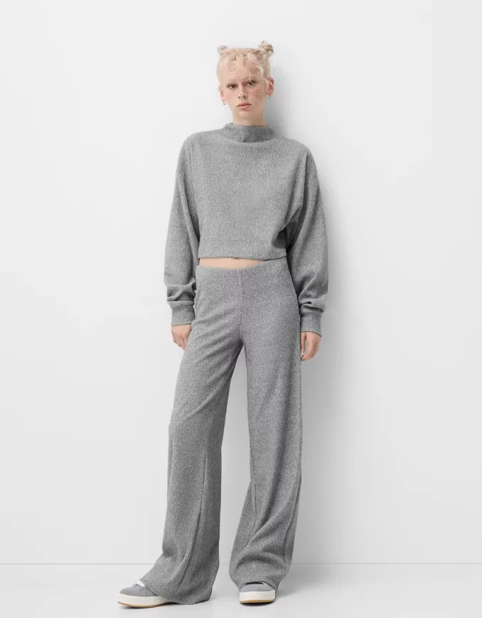 Maglione a collo alto a costine soft touch