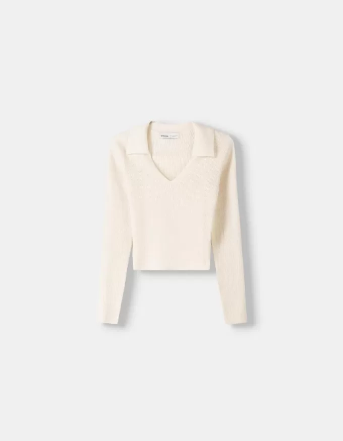 Maglione aderente con colletto polo