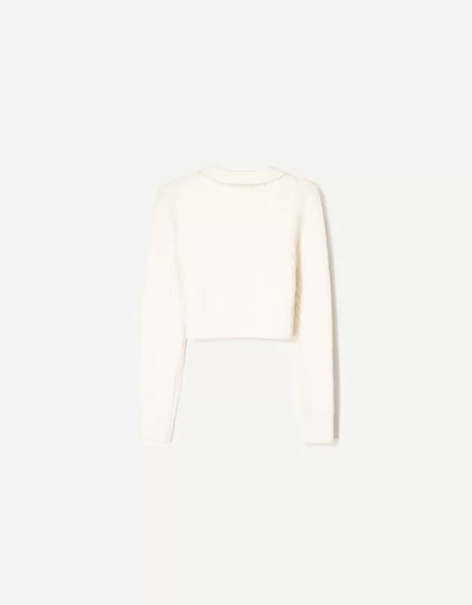 Maglione con collo polo lavorato a trecce