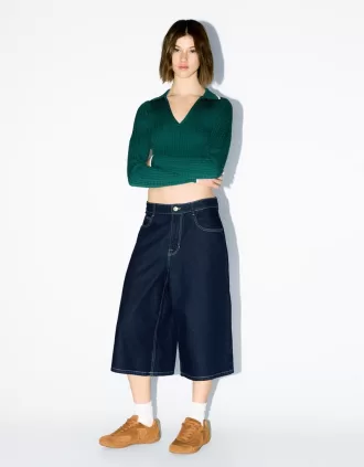 Maglione con collo polo lavorato a trecce