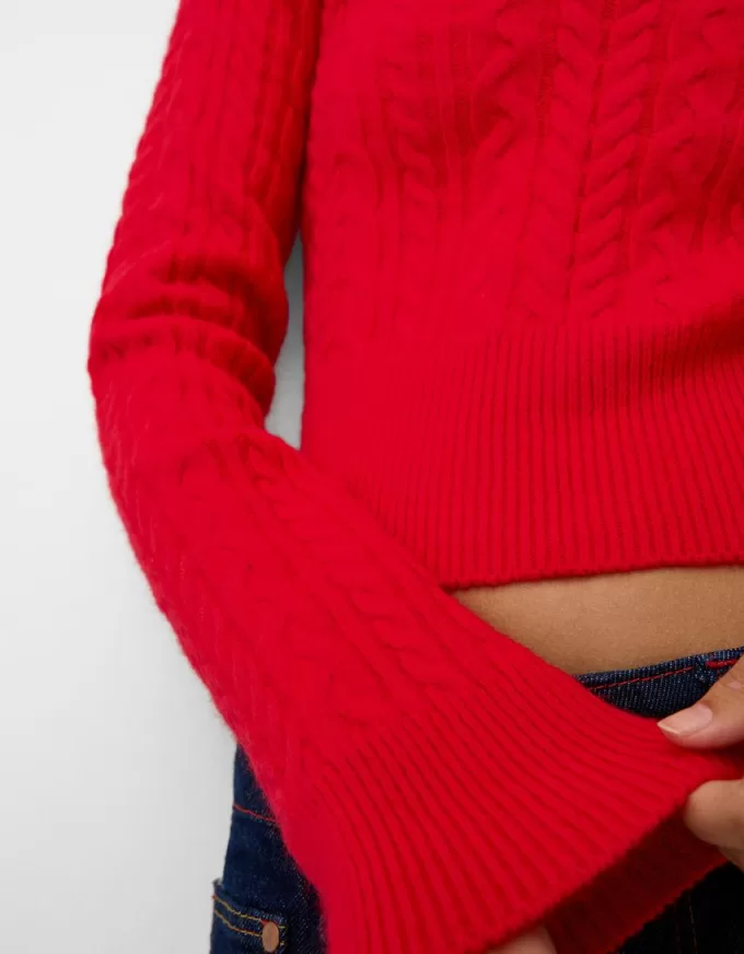 Maglione con collo polo lavorato a trecce