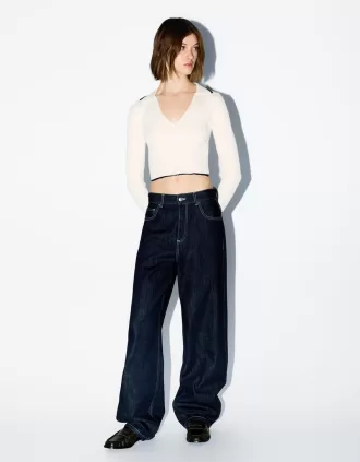 Maglione con collo polo lavorato a trecce