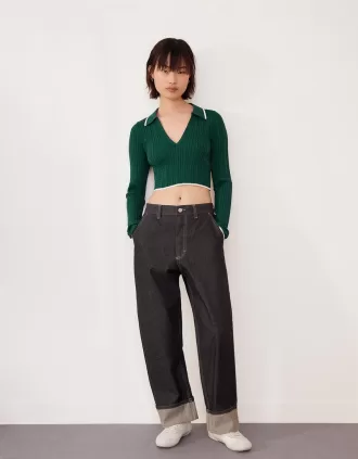 Maglione con collo polo lavorato a trecce