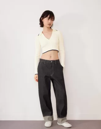 Maglione con collo polo lavorato a trecce