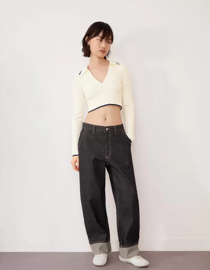 Maglione con collo polo lavorato a trecce