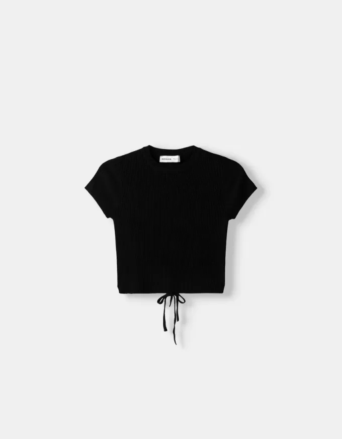 Maglione cut-out a maniche corte con lacci