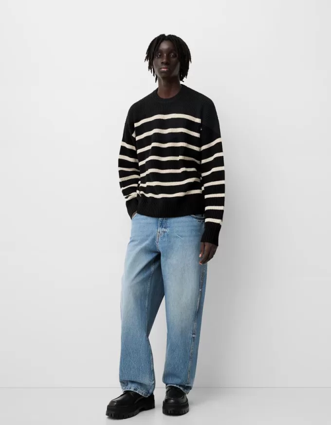 Maglione lavorato a rovescio a righe