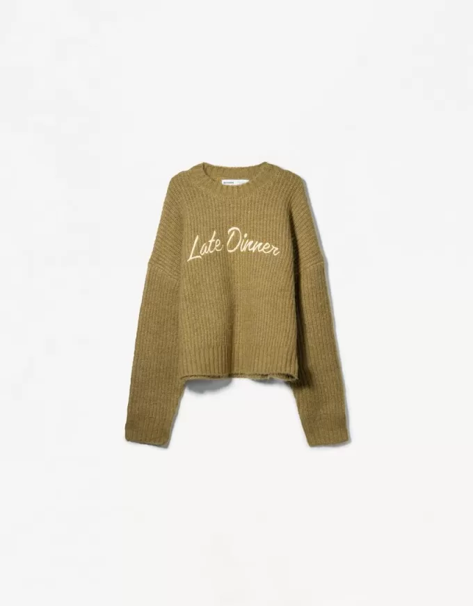 Maglione ricamato in trama testurizzata