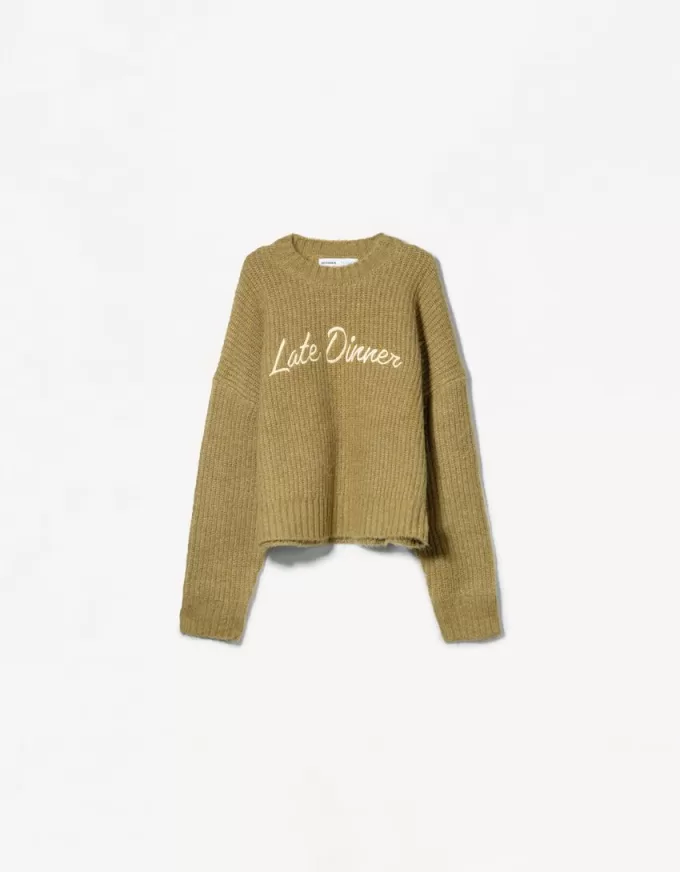 Maglione ricamato in trama testurizzata