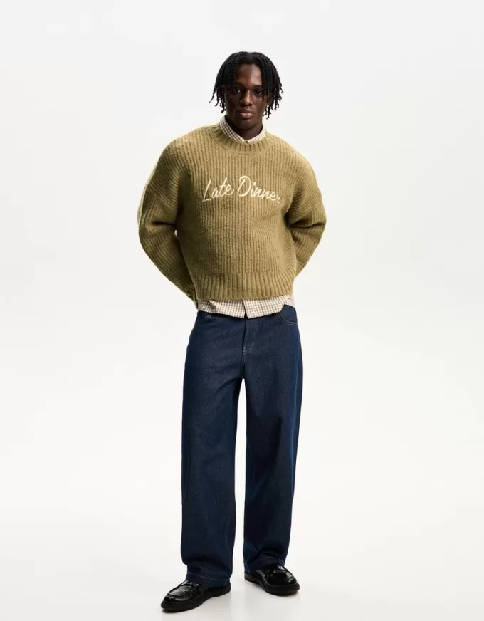 Maglione ricamato in trama testurizzata