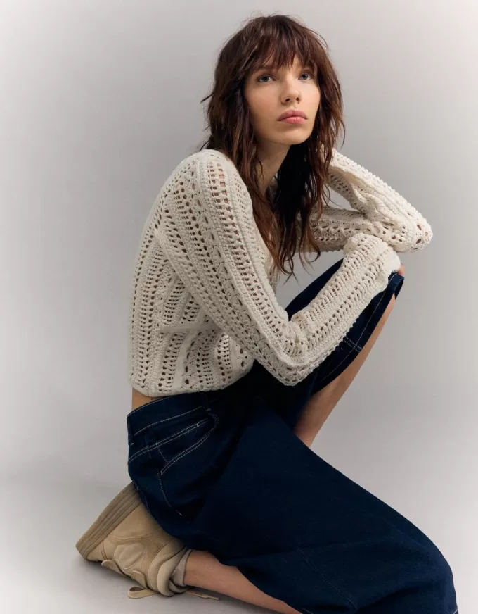 Maglione rustico con scollo a V