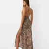Maxi abito in chiffon con stampa animalier