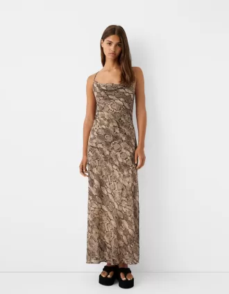 Maxi abito in chiffon con stampa animalier