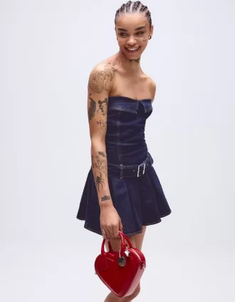 Miniabito in denim con pieghe a cannoncino