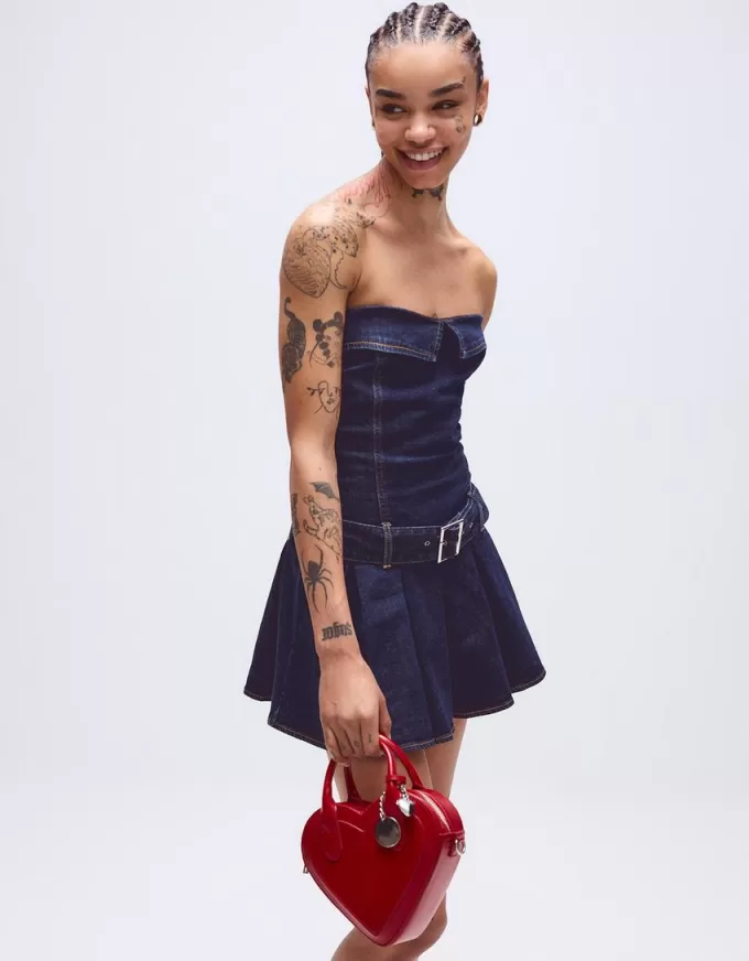 Miniabito in denim con pieghe a cannoncino