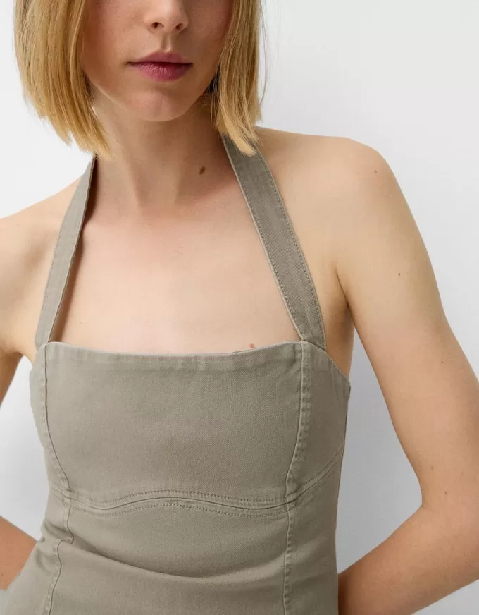 Miniabito in twill allacciato al collo