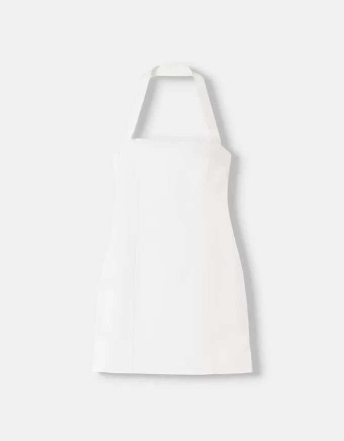 Miniabito in twill allacciato al collo