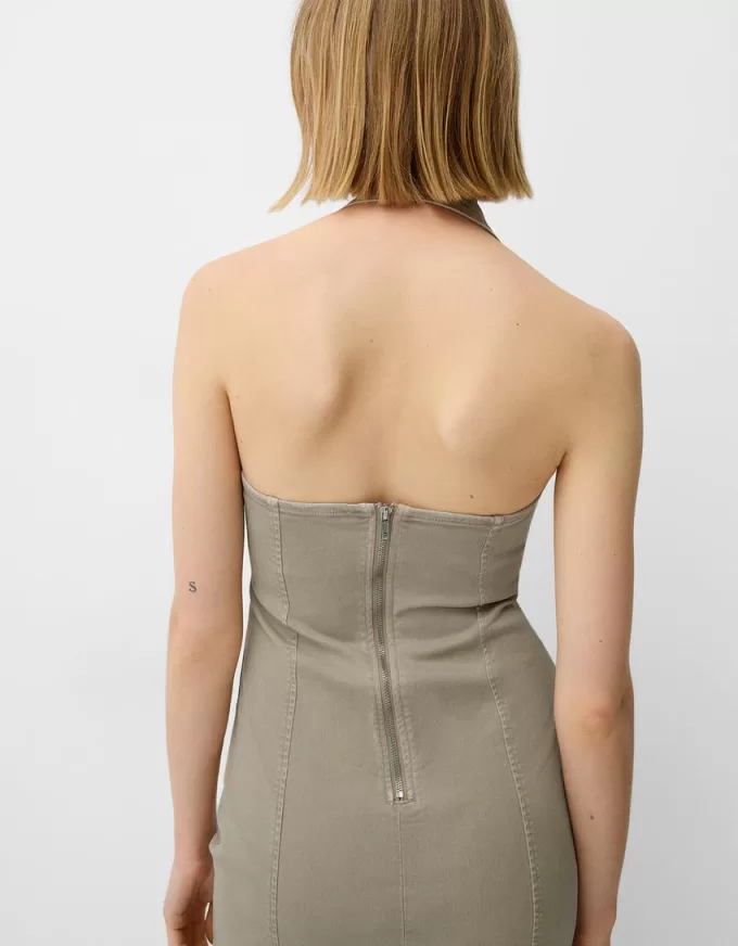 Miniabito in twill allacciato al collo