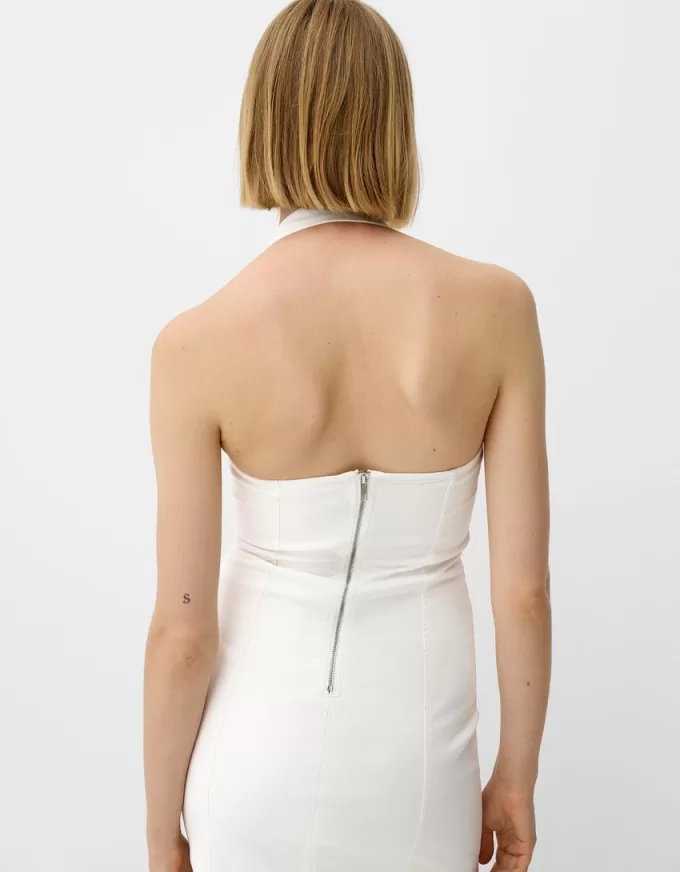 Miniabito in twill allacciato al collo