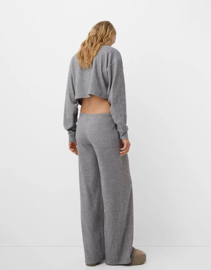 Pantaloni a gamba larga morbidi al tatto a costine