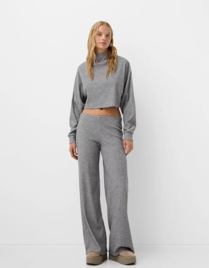 Pantaloni a gamba larga morbidi al tatto a costine