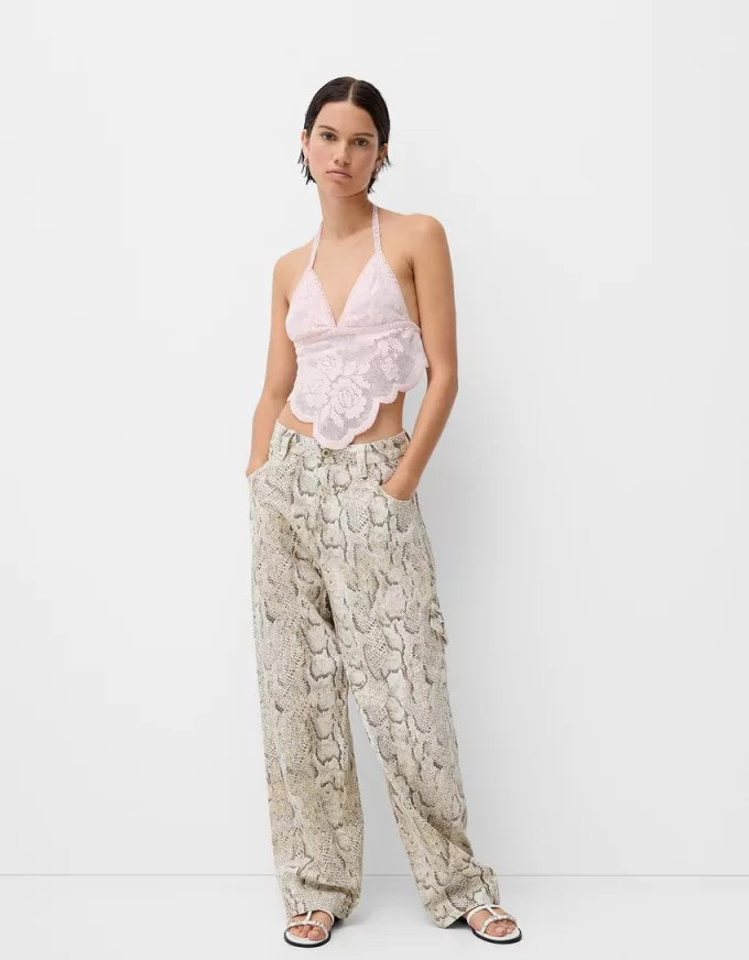 Pantaloni da falegname con stampa animalier