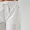 Pantaloni dritti in cotone con vita a coste
