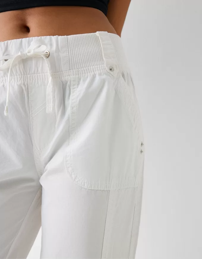 Pantaloni dritti in cotone con vita a coste