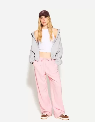 Pantaloni in misto lino con elastico in vita