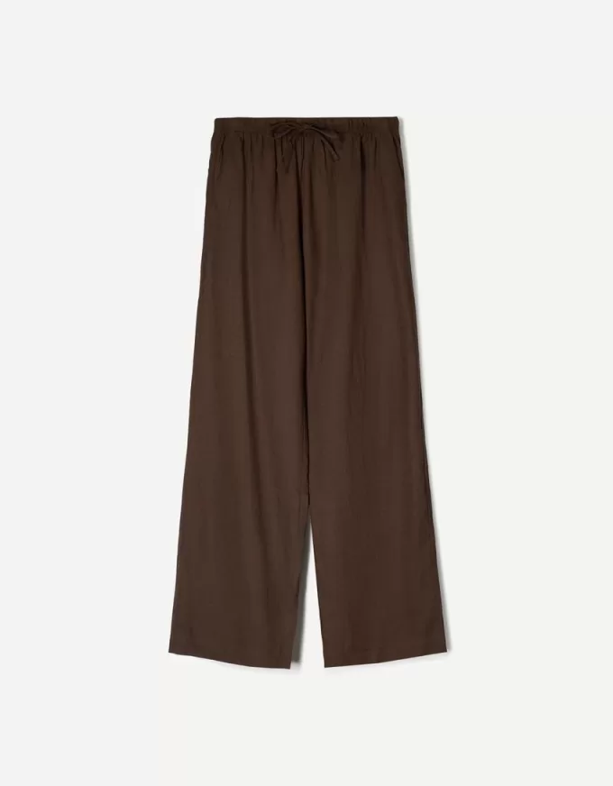 Pantaloni in misto lino con elastico in vita